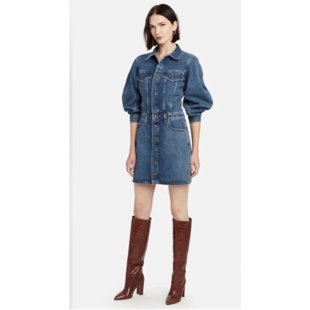 Agolde Balloon Curved Sleeve Denim Dress Button Front Western Boho NWT Sz 4